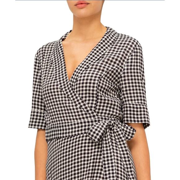 GANNI Black & White Gingham Check Midi Wrap Dress Size 40 (8 US) - Picture 9 of 13